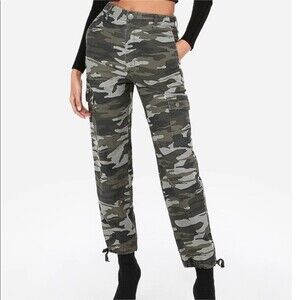 Express Camo Cargo Pants Army Green Grey Joggers Tie Detail High Waist Cotton 12